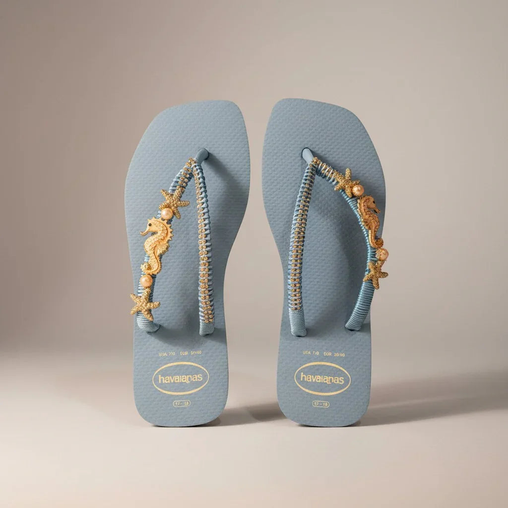 Havaianas Slim Blue – Seahorse & Starfish Jewelry Custom