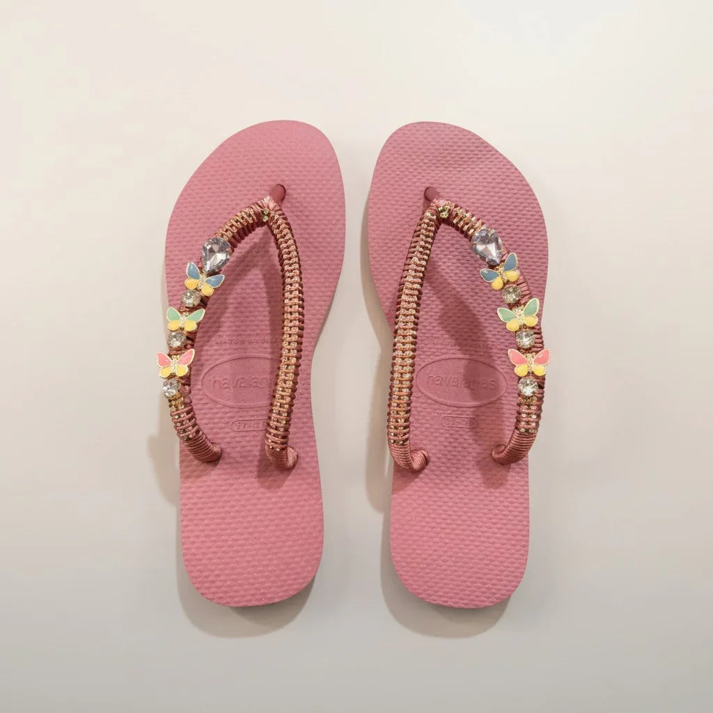 Havaianas Slim Ballet Rose – Pastel Butterfly & Crystal Custom