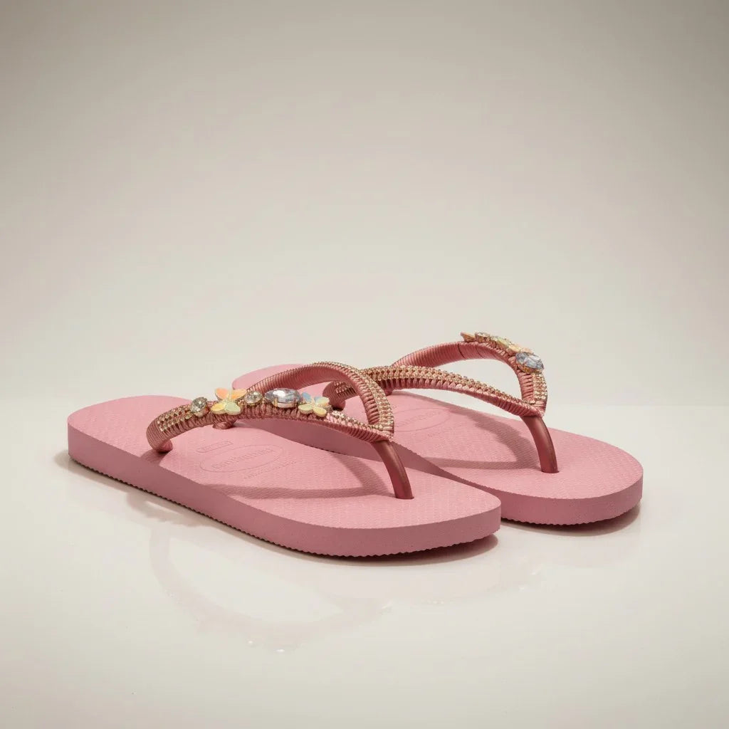 Havaianas Slim Ballet Rose – Pastel Butterfly & Crystal Custom