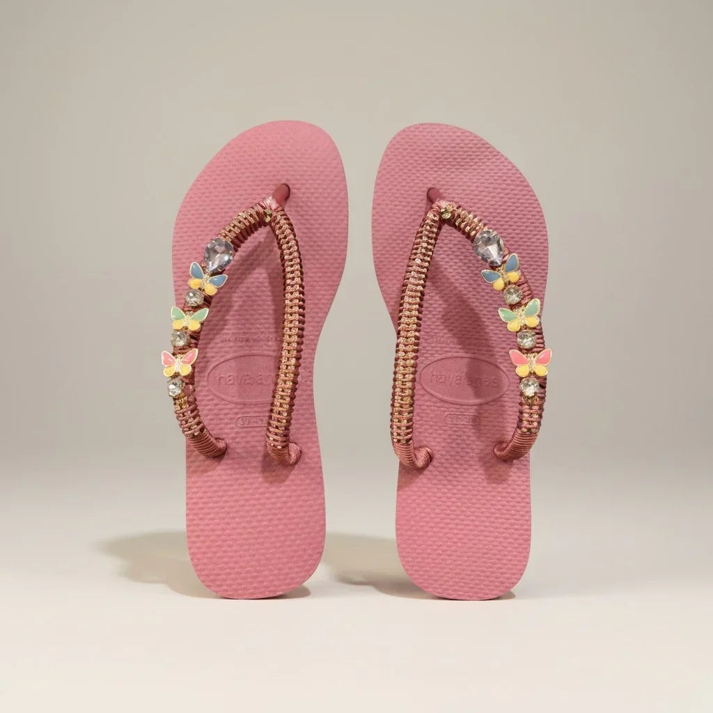 Havaianas Slim Ballet Rose – Pastel Butterfly & Crystal Custom