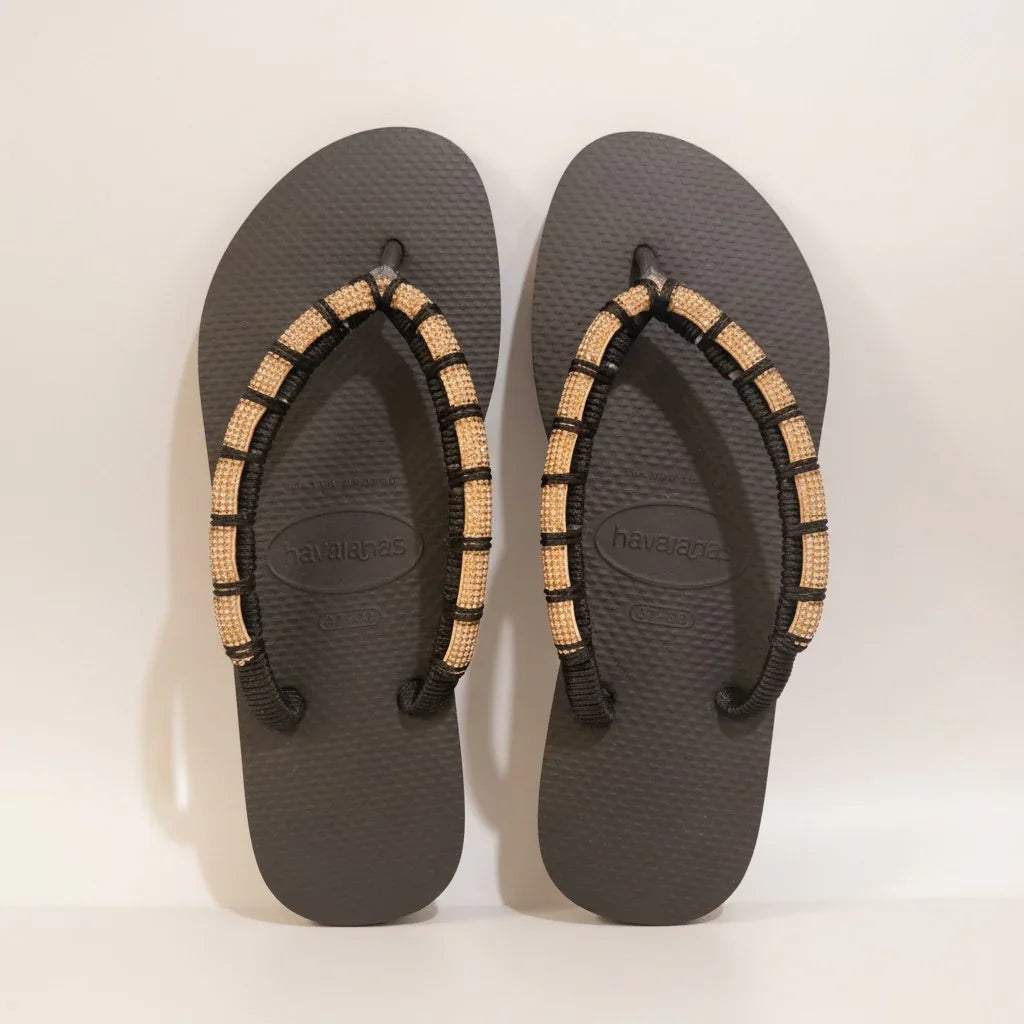 Havaianas Slim Black – Natural Gold Wrap Custom