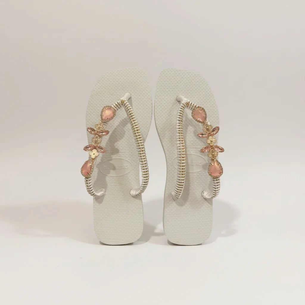 Havaianas Slim White – Blush Crystal Garden Custom